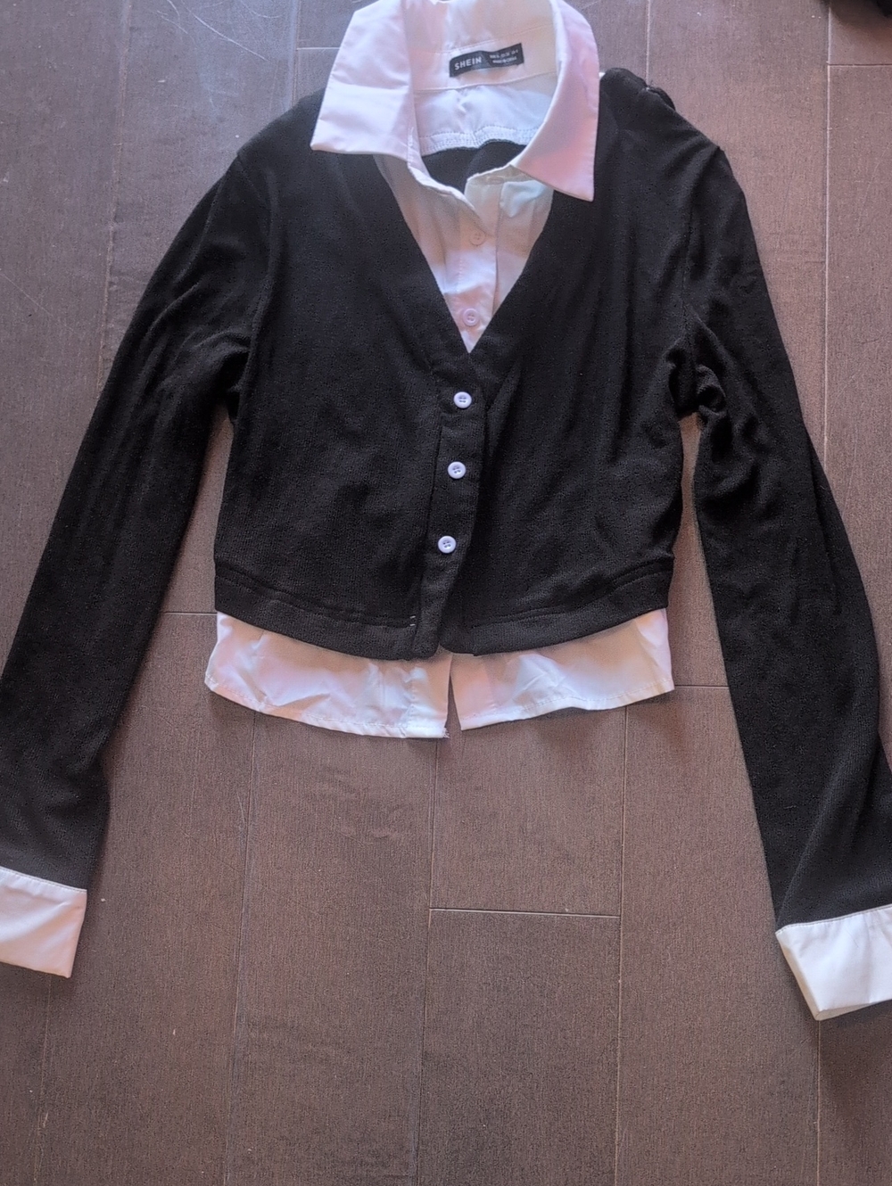 Black Layered-Look Button Front Collared Shirt
